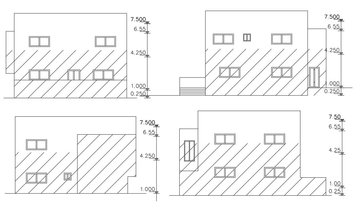2100 SQFT House Building Elevation Design DWG File