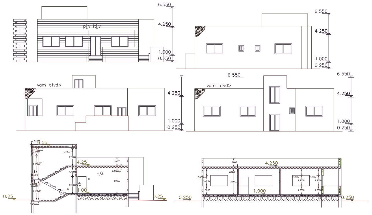 2100 Sq Ft House Building Design DWG File