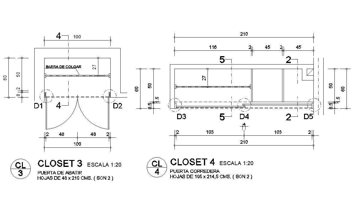 2100x600mm Closet Plan AutoCAD DWG Drawing Download