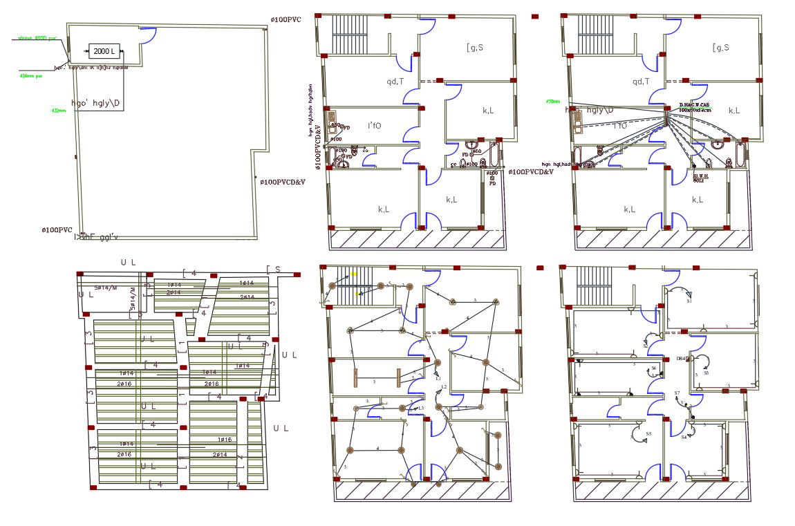 210 Sq Yards House Electrical And Plumbing Plan DWG File