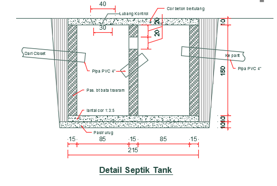 215m length of the septic tank section CAD drawing