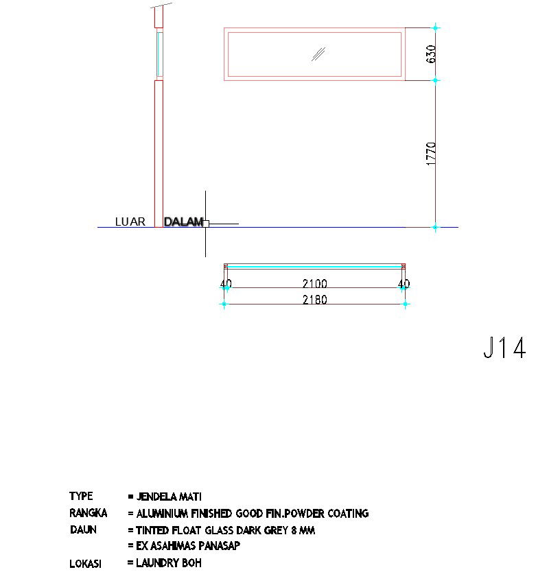 2180×630 sized window design is given in AutoCAD drawing, CAD file, dwg file