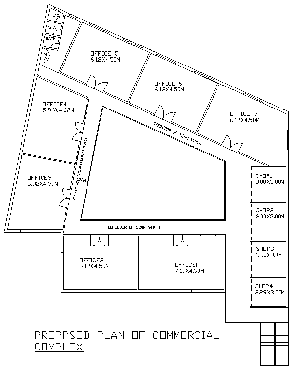 21.90m x 21.10m Commercial Complex Shop and Office Layout Plan Design AutoCAD DWG File