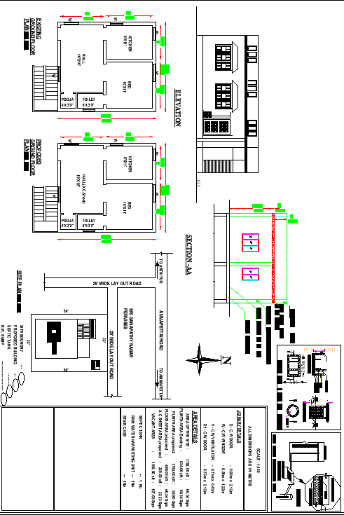 21'X23' North facing G+1 House Plan as per vastu Shastra.Download Autocad Drawing file and PDF file.