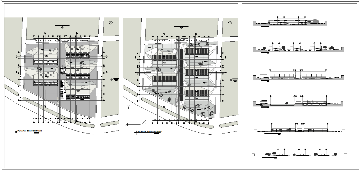Modern Complex Design DWG with Floor Plan and Section Layout Details
