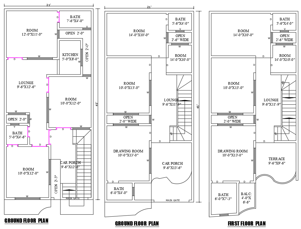 21x45 Ground Floor House Plan with First Floor DWG File