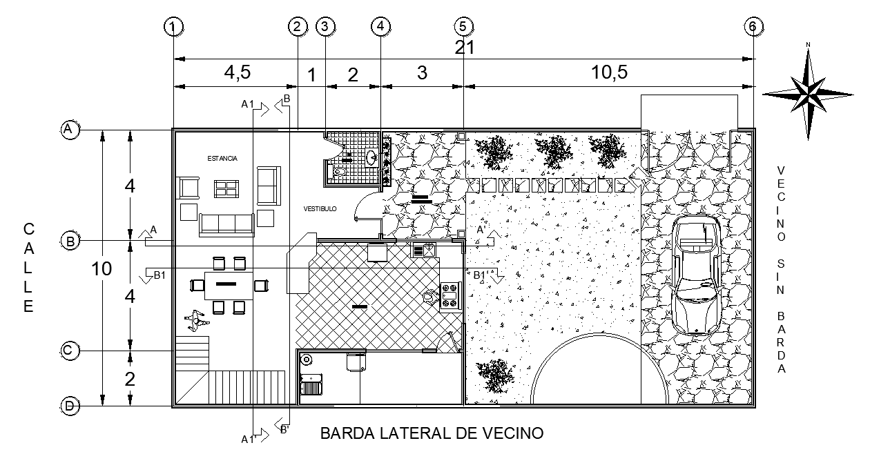 21x10m ground floor house plan is given in this AutoCAD DWG file. Download now.