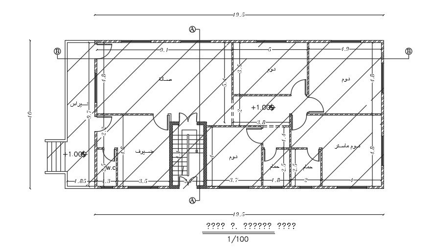 21x10m house plan of the wall layout 2D AutoCAD drawing