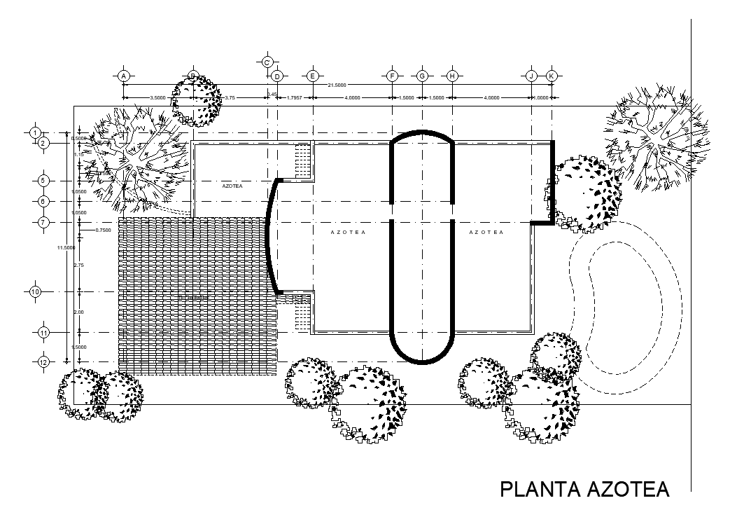 21x12m villa roof layout is given in this AutoCAD model. Download now.