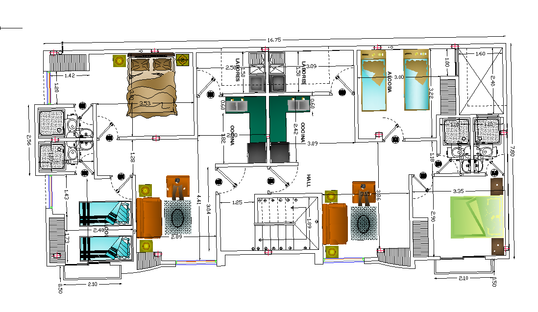 21x13m first floor house plan is given in this Autocad drawing file. Download now.