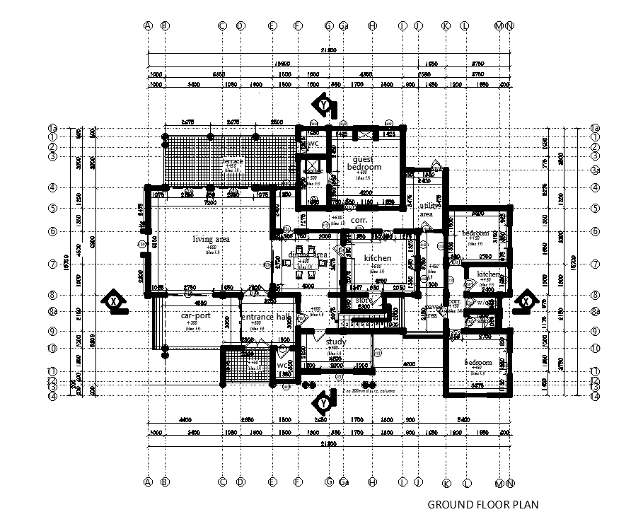 21x16m house plan is given in this Autocad drawing file. Download now.