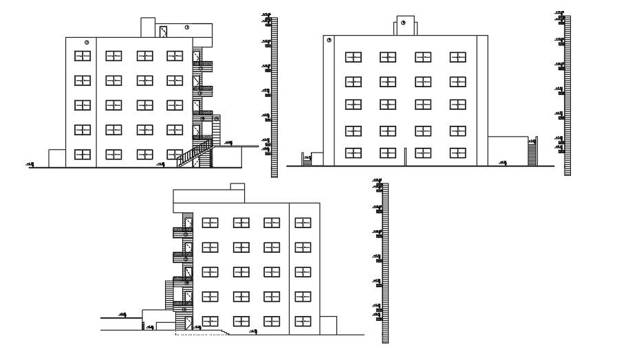 21x19m house plan of the back side elevation view CAD drawing