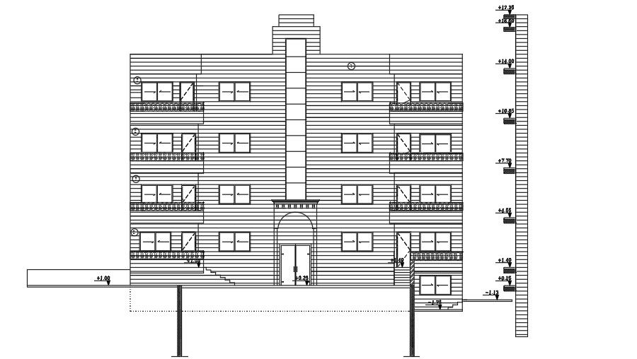 21x19m house plan of the front elevation view CAD drawing