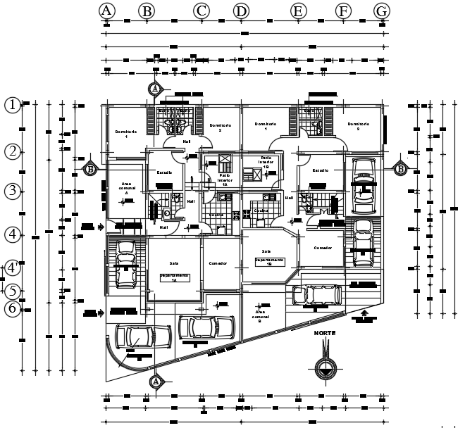 21x20m architecture three story ground floor residential apartment plan cad drawing