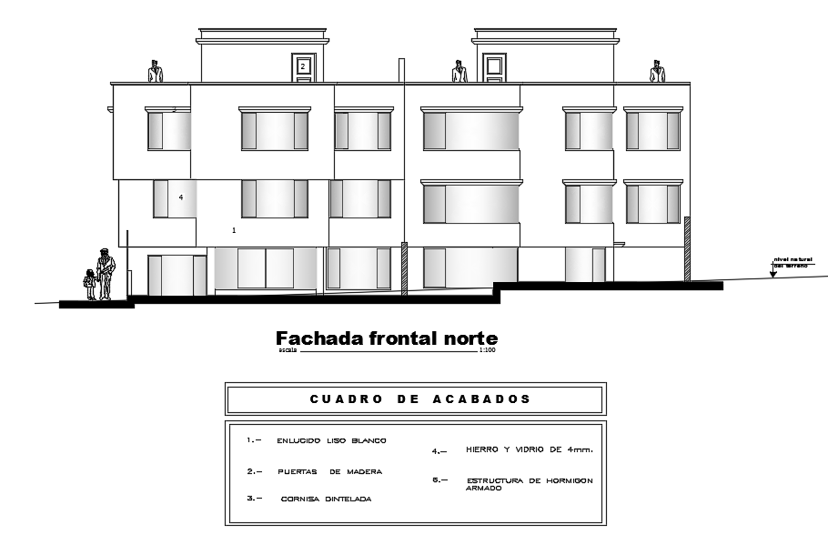21x20m house building front elevation view cad model