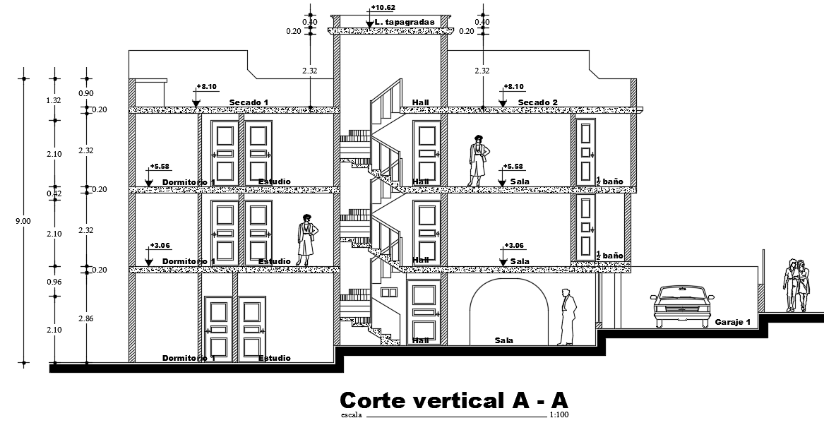21x20m house building left side cut section view