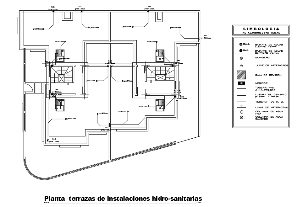 21x20m house plan roof sanitary water line cad drawing