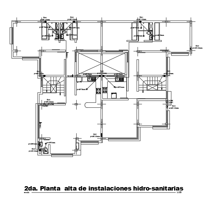21x20m second floor house plan sanitary cad drawing