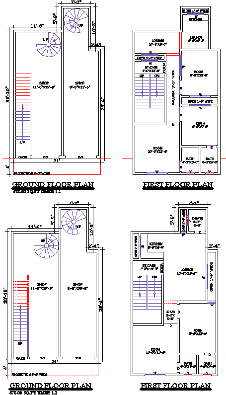 21x30 Mixed-Use House Plan with Shops and Living Area