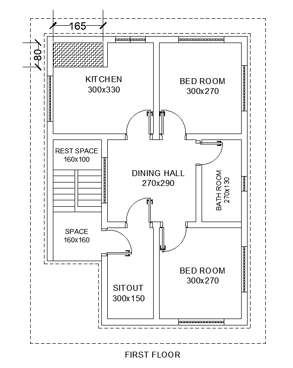 21’x30’ first floor house plan is given in this AutoCAD model.Download now.