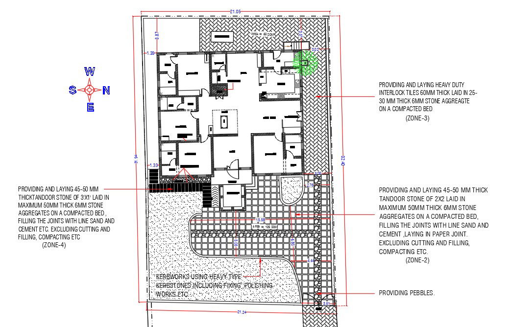 21x32m residential site layout with garden AutoCAD drawing