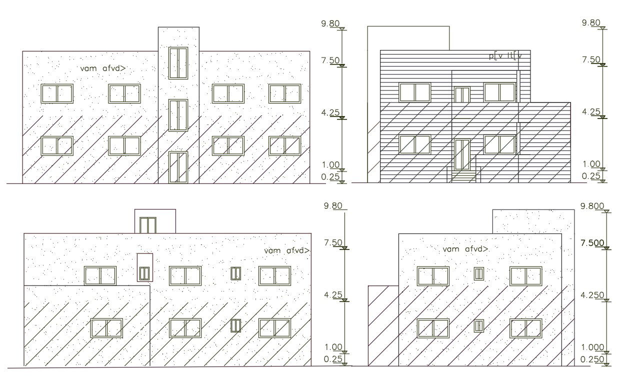2200 Square Feet House Building Elevation Design DWG File