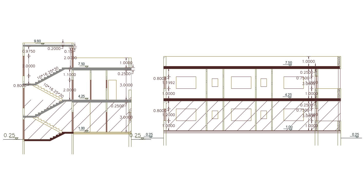 2200 Square Feet House Building Section Drawing(244 Sq Yards)