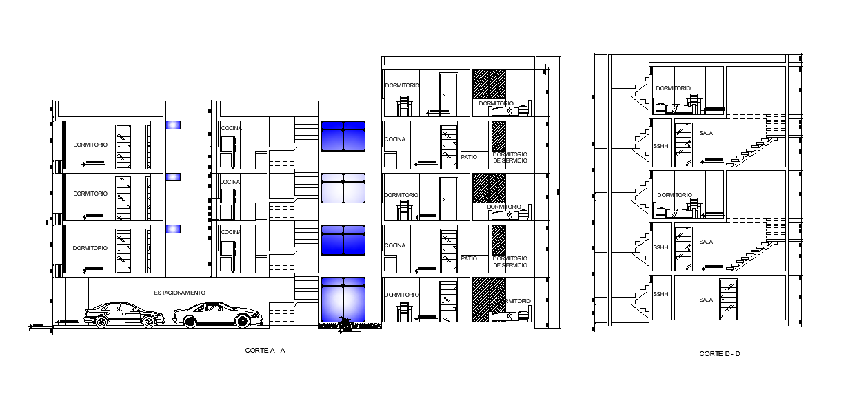 220 Square Meter Apartment Building Section Drawing Download DWG File