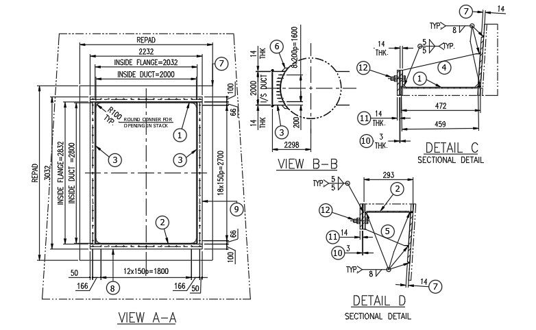 2232x3032mm spade plate 2D AutoCAD drawing