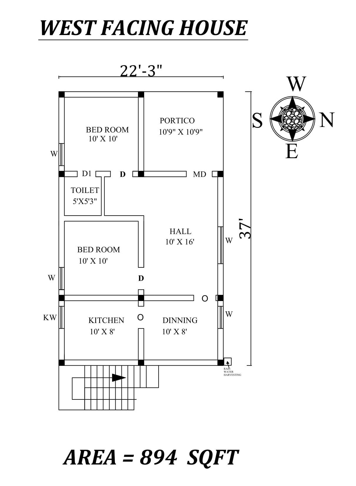 22'3"x37' Marvelous 2bhk West facing House Plan As Per Vastu Shastra,Autocad DWG and Pdf file details.