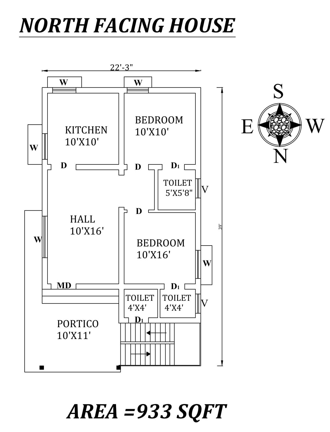 22'3"x39' North facing 2bhk house plan as per Vastu Shastra,Autocad DWG and Pdf file details