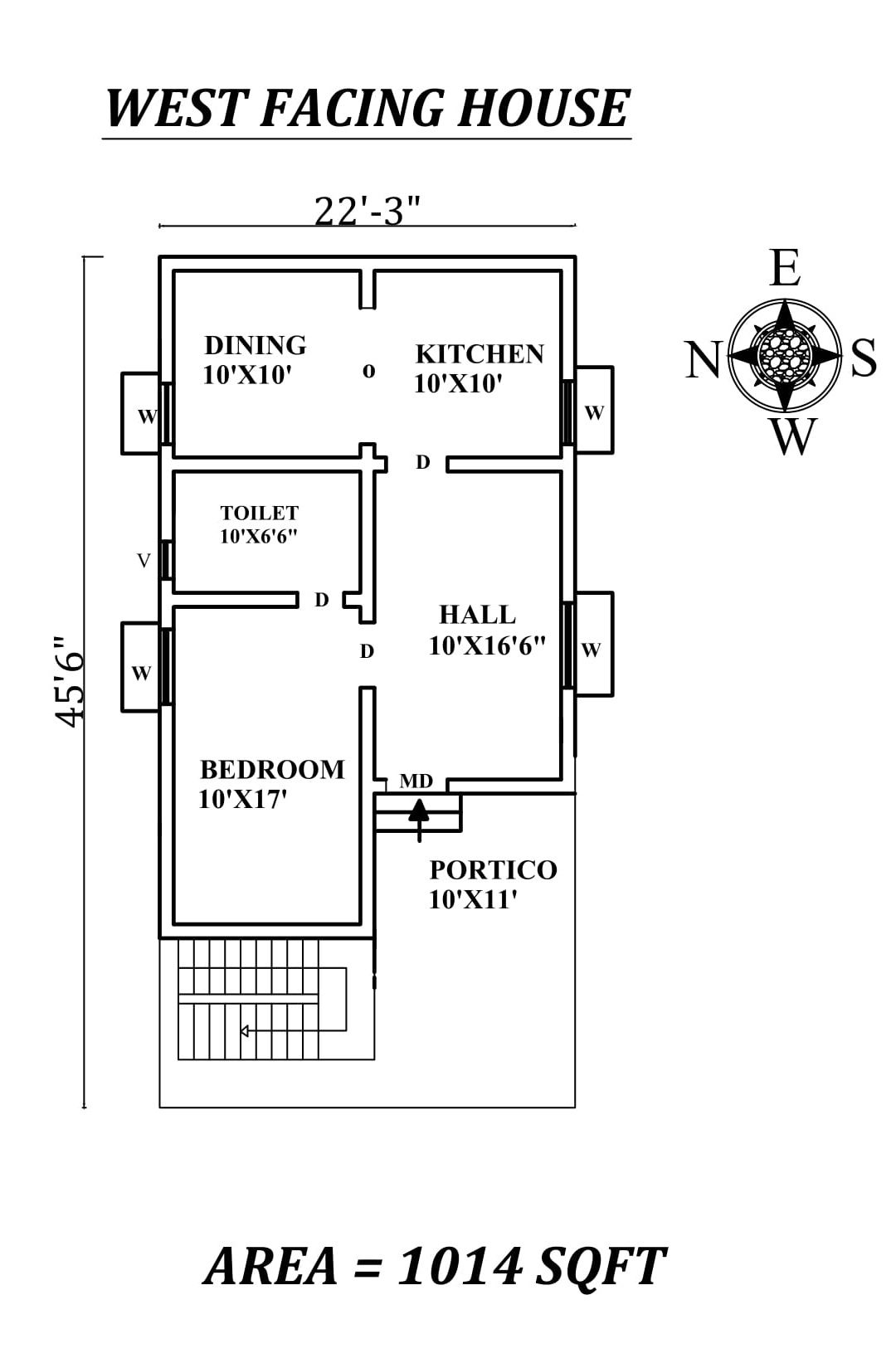 22'3"x45'6" Single bhk West facing House Plan As Per Vastu Shastra,Autocad DWG and Pdf file details.