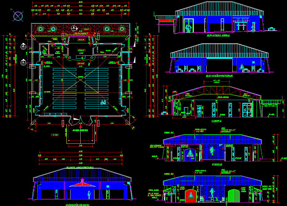 Church AutoCAD DWG File with Complete Plan, Section, and Elevation