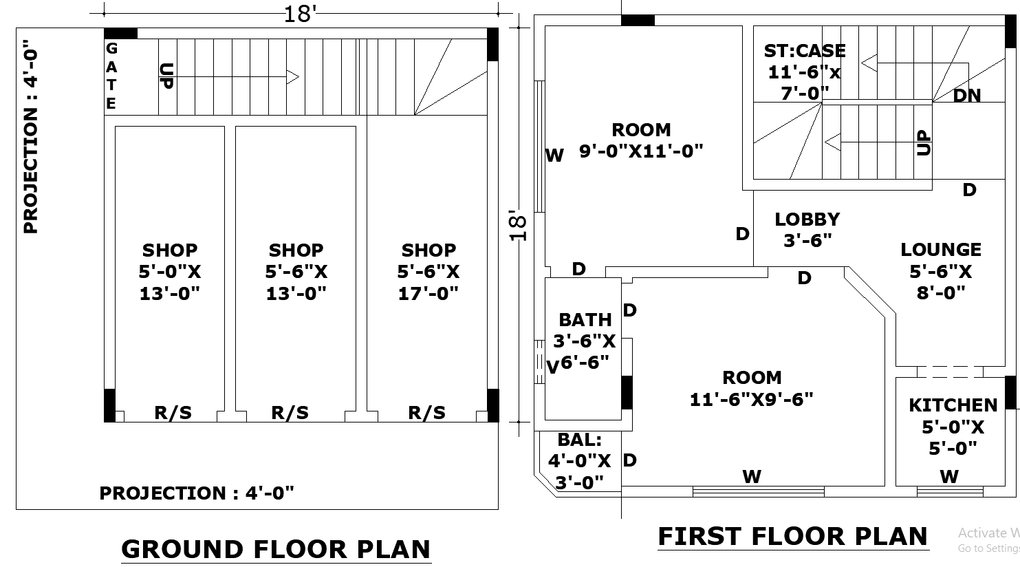 22x22 Mixed-Use House DWG File for Small Residential Plot