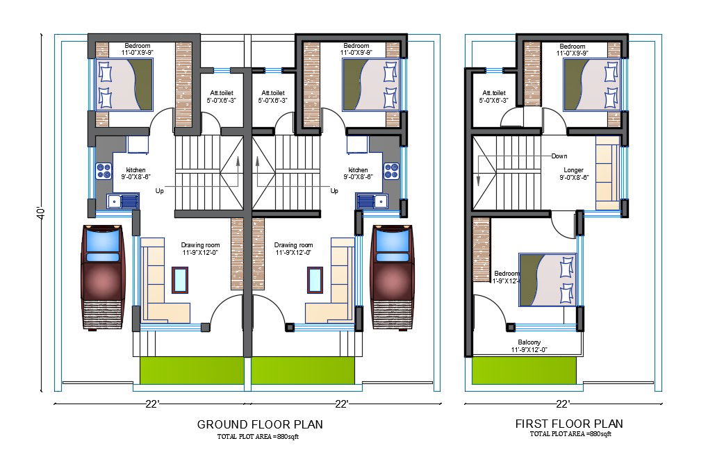 22'X40' House Plan Architecture Drawing DWG File
