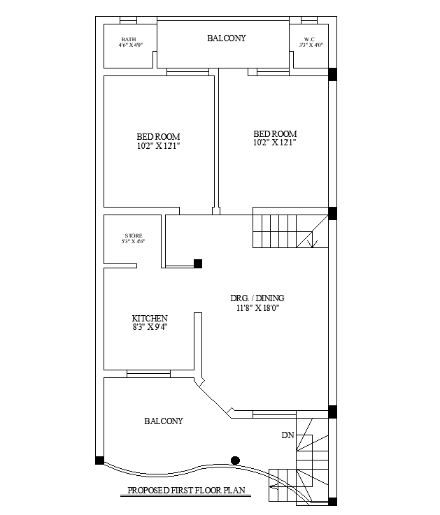 22'X45' House First Floor Plan CAD Drawing Download DWG File