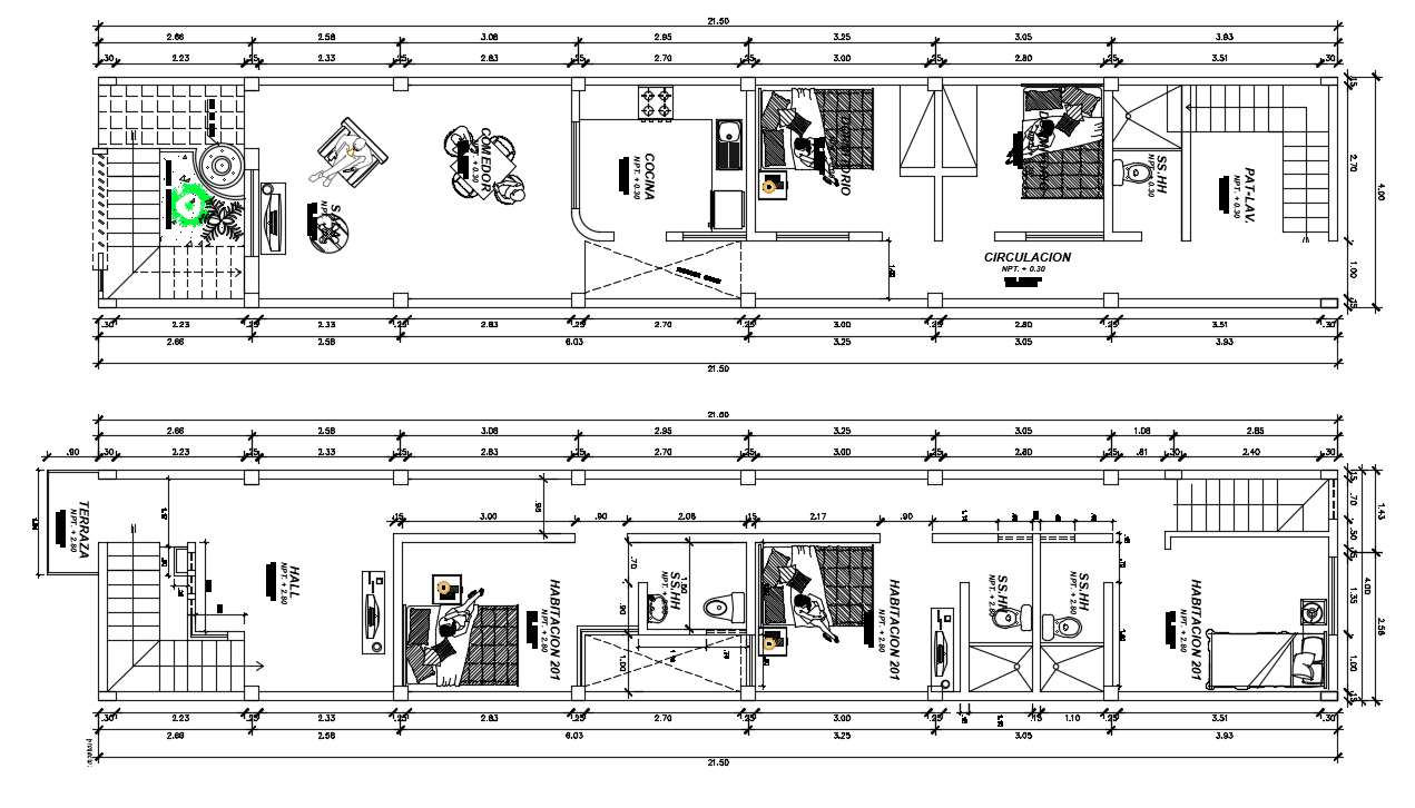 22 X4 Meter Row House Plan Drawing Download DWG File