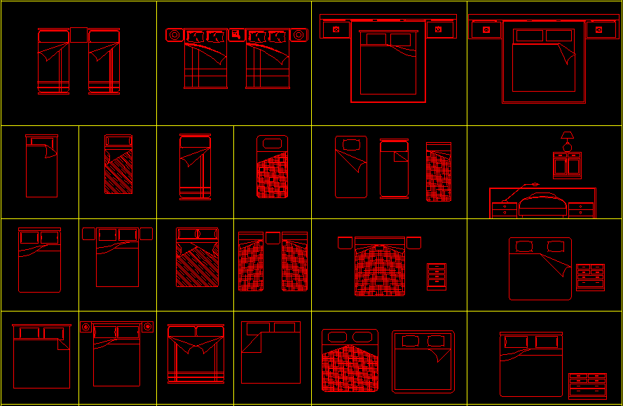 Bed CAD Blocks DWG with 2D Furniture Layouts and Size Variations
