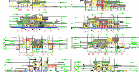 Villa 2D CAD Drawing with Centerline Elevation and Plan Details