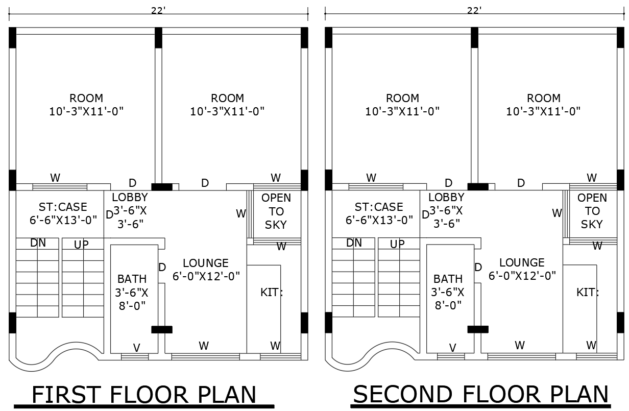 22ftx24.6ft 4BHK Ground and First Floor House Plan DWG File