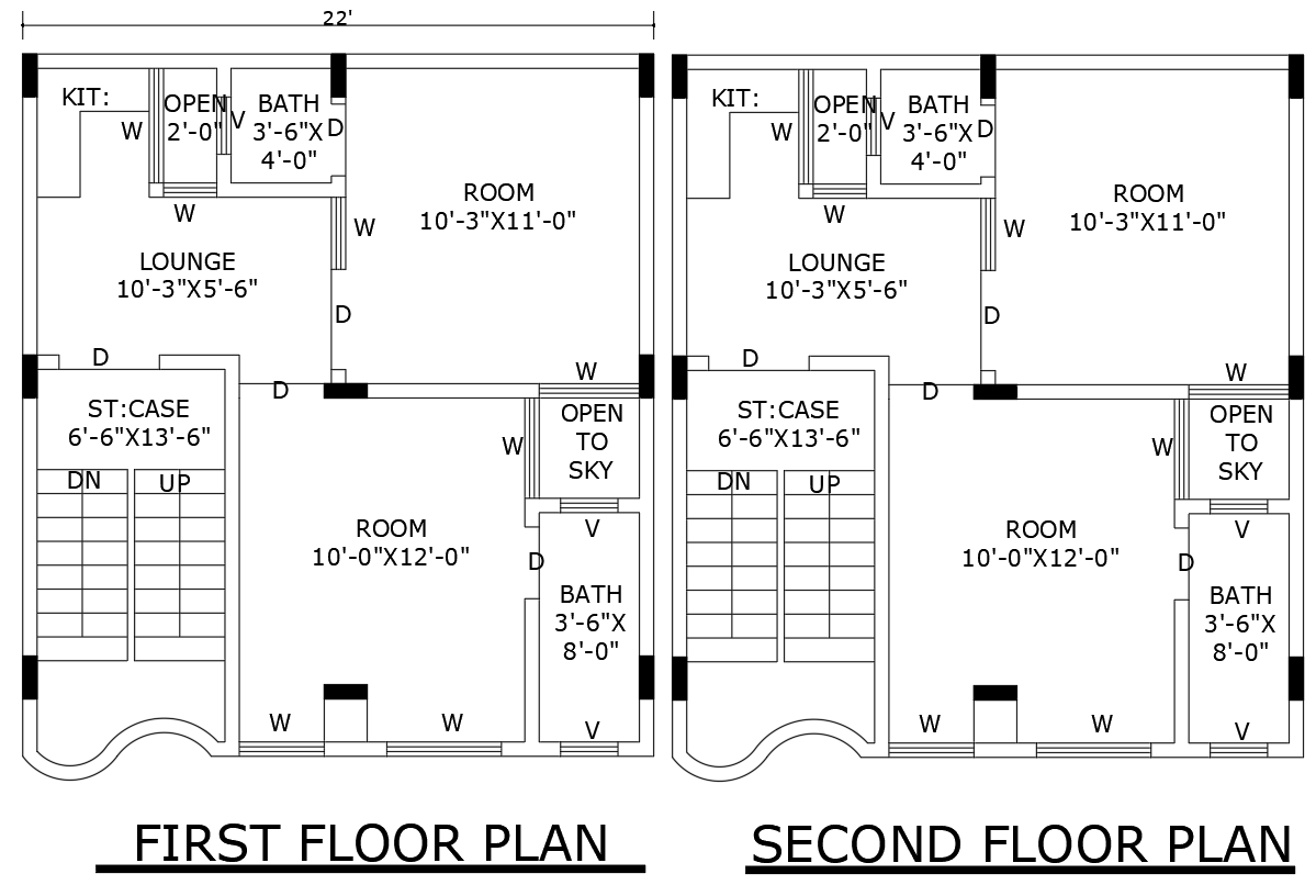 4BHK 22x24.6 House Plan with Two-Floor DWG Drawing