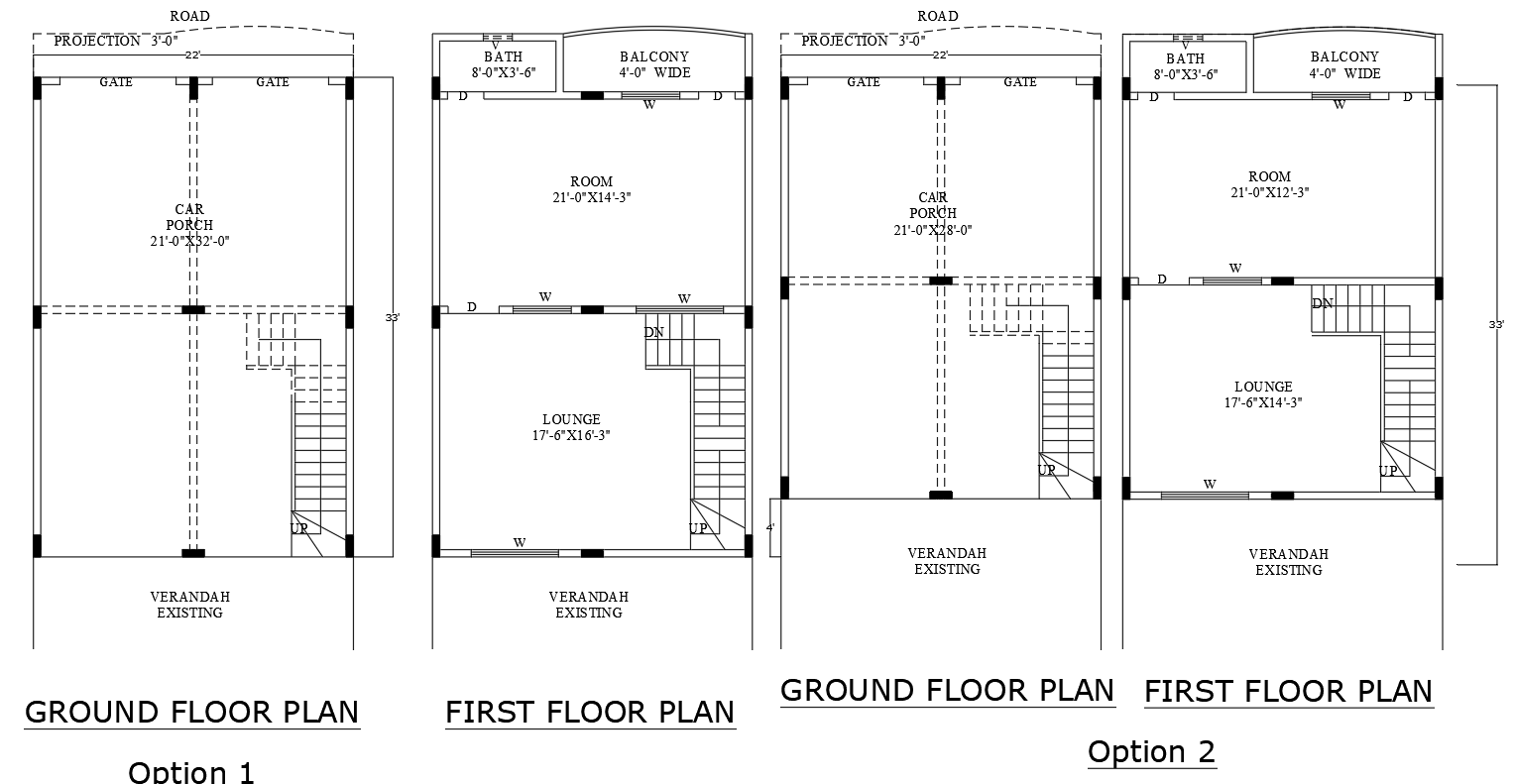 Simple 22x33 House Floor Plan with DWG Drawing Layout