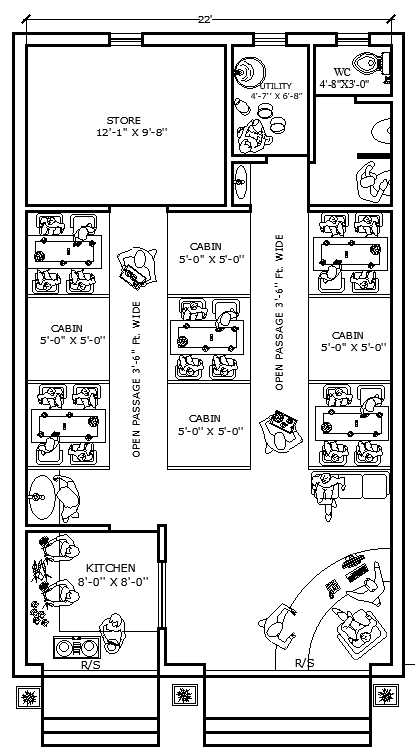 22ft x 37.3ft Restaurant Layout Plan Design | AutoCAD DWG Download File
