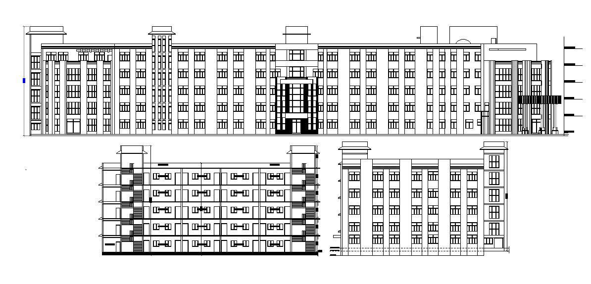 22m height of the school building is given in this Autocad drawing file. Download now.