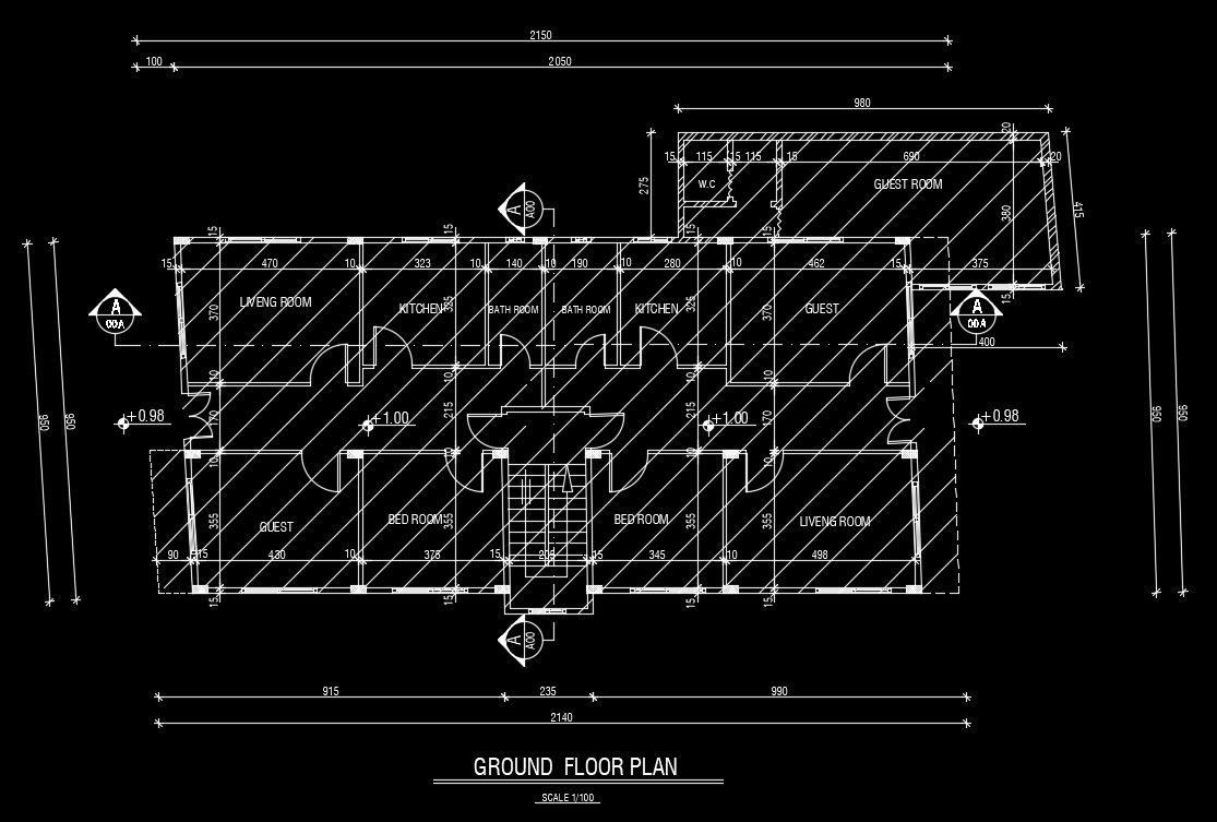 22x10m architecture ground floor house plan 2D AutoCAD DWG file