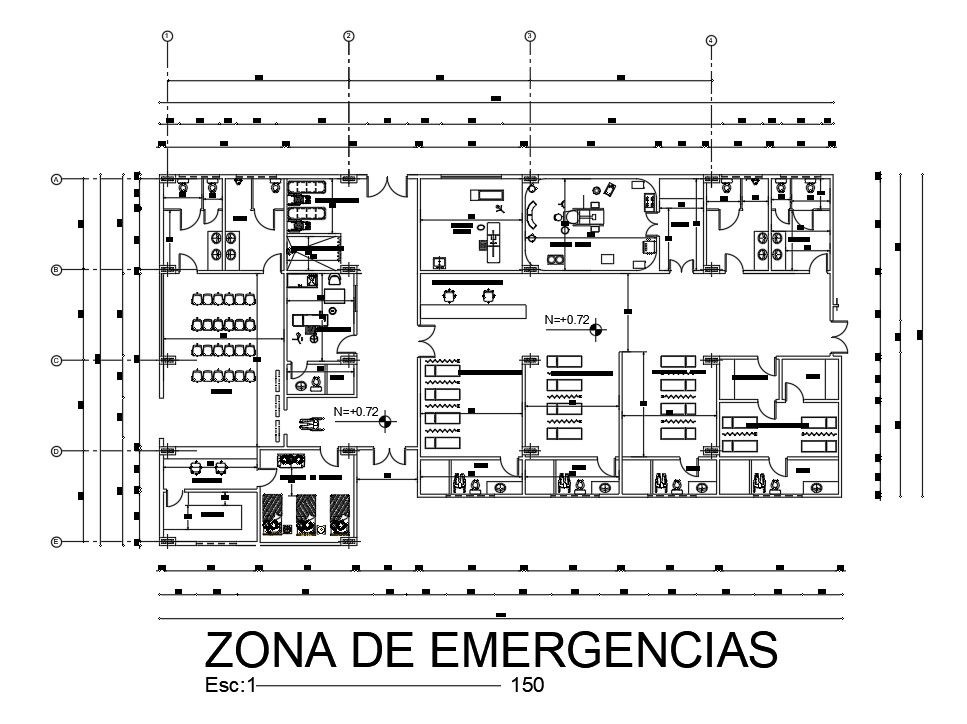 22x12m hospital emergency ward plan is given in this AutoCAD model.Download now.