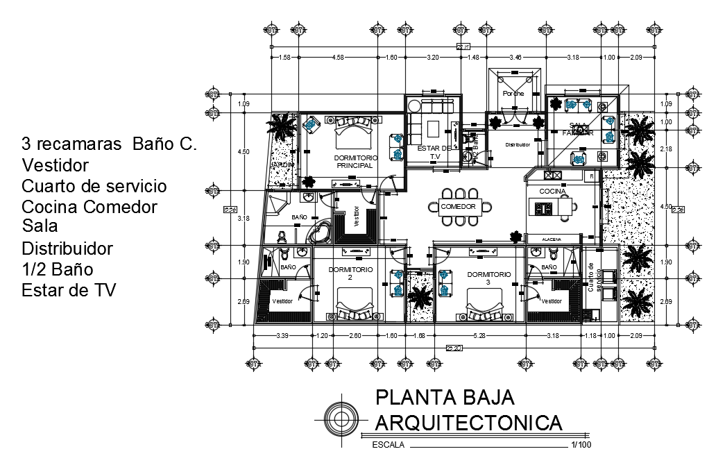 22x13m single story house plan 2d AutoCAD drawing