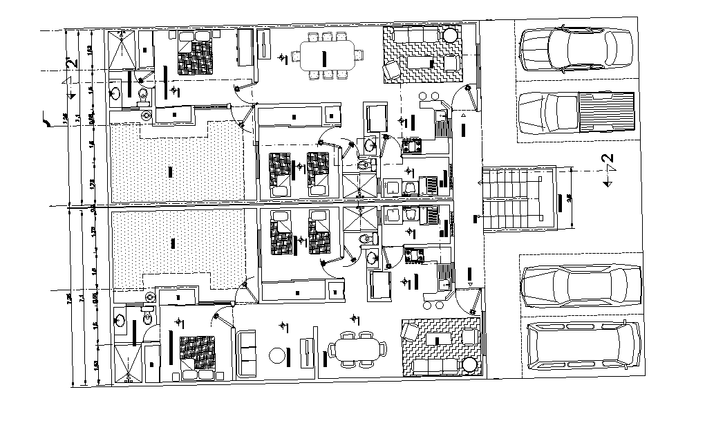 22x14m twin house plan is given in this Autocad drawing file. Download now.