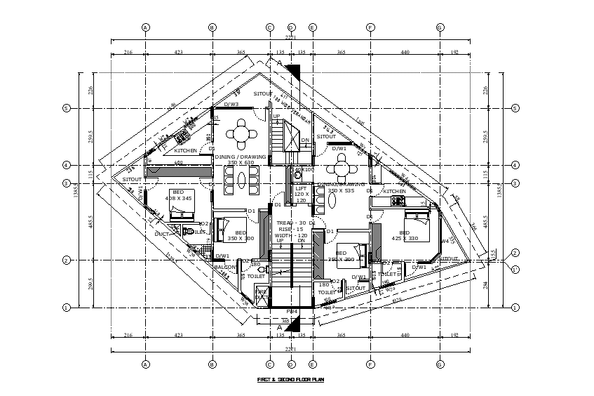 22x14m twin house plan is given in this Autocad drawing file. Download now.