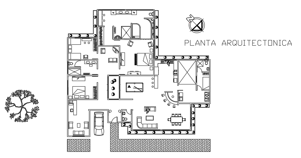 22x22m architecture floor house plan cad drawing